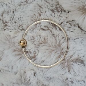 Sterling Silver Bangle Bracelet With 14k Pandora Clasp